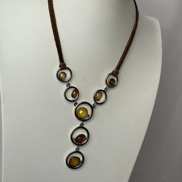 Lia Sophia necklace signed costume jewelry suede gray in silver tone setting - Picture 9 of 13